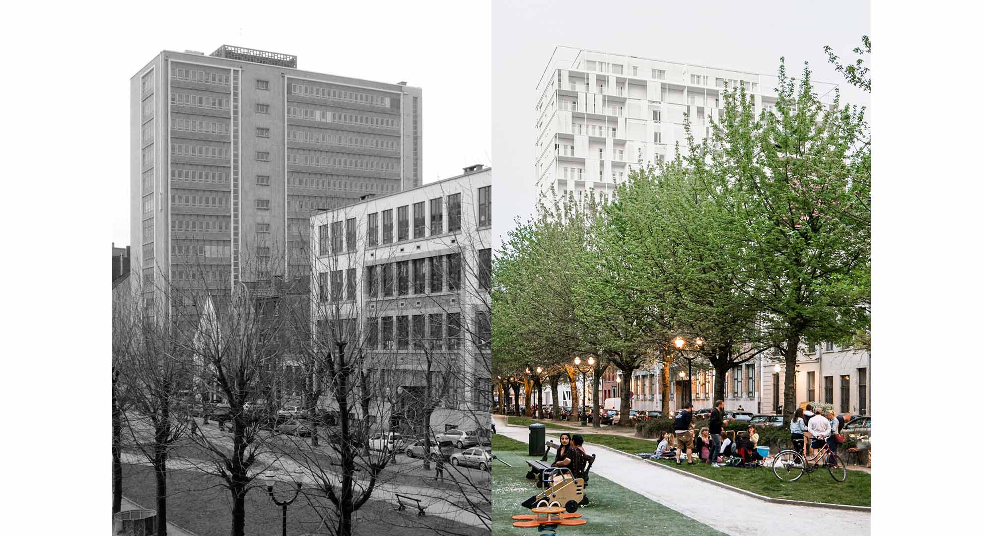 Un edificio de oficinas convertido en viviendas en Bruselas.
