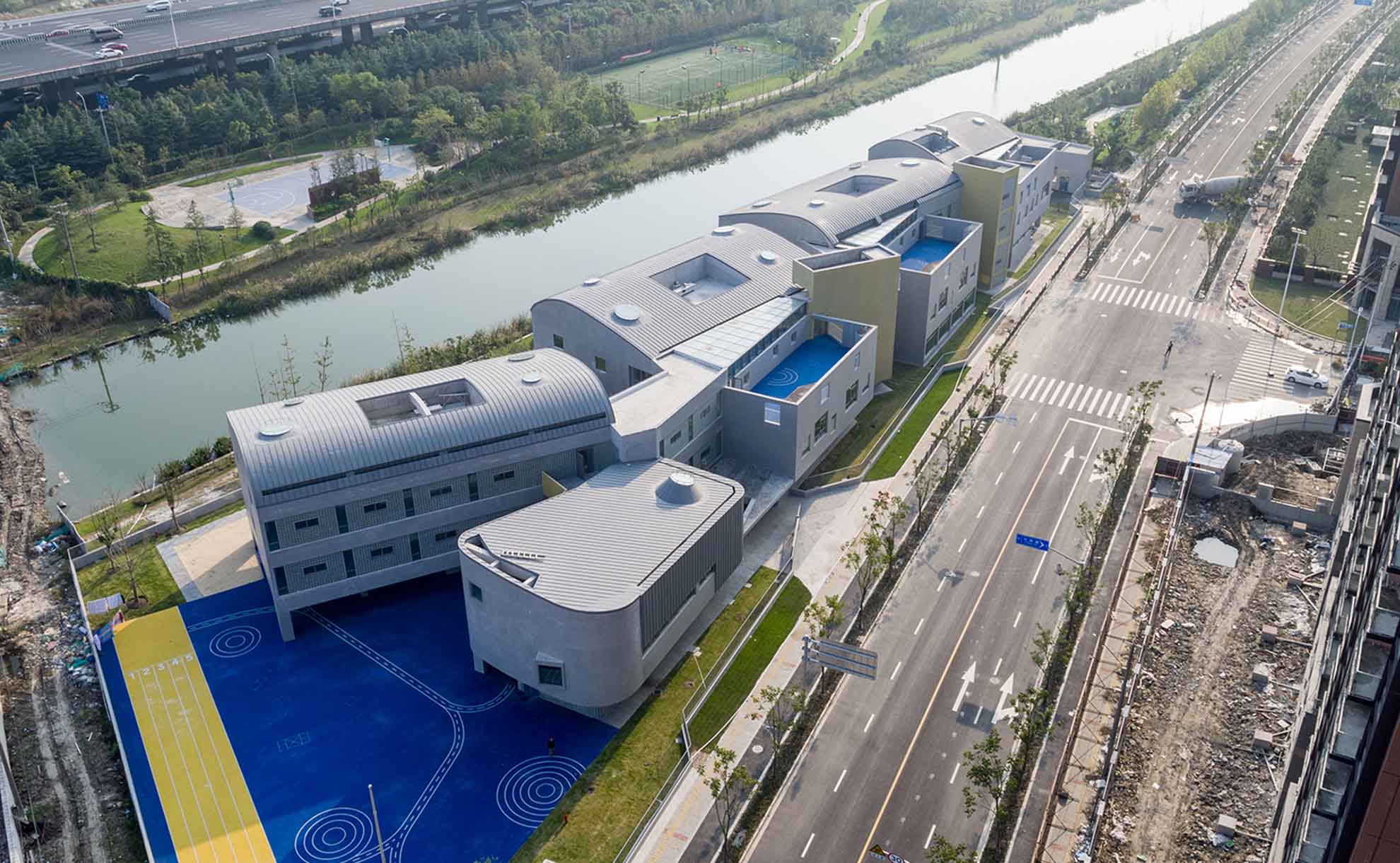 Aerial view of a kindergarten in Shanghai.