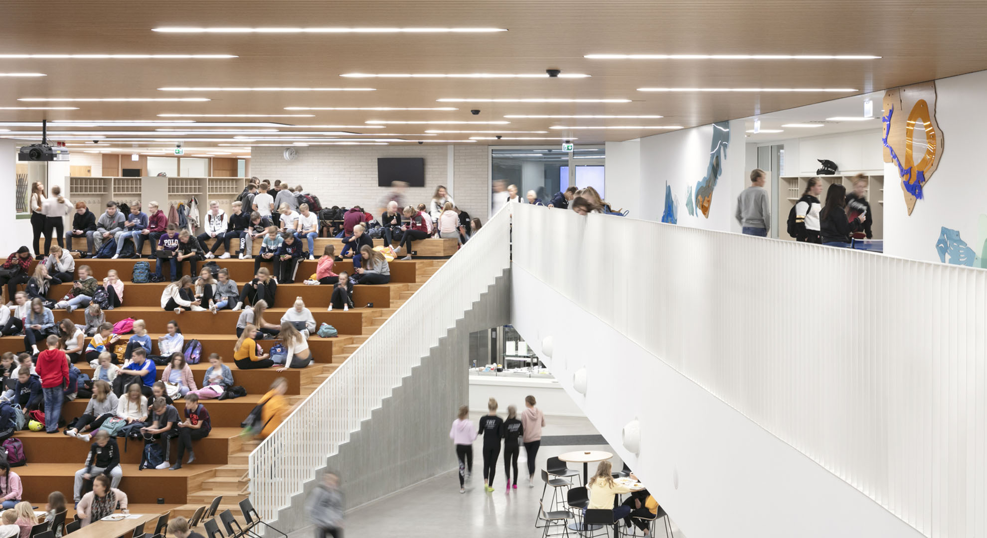 Stairs in an educational building in Finland.
