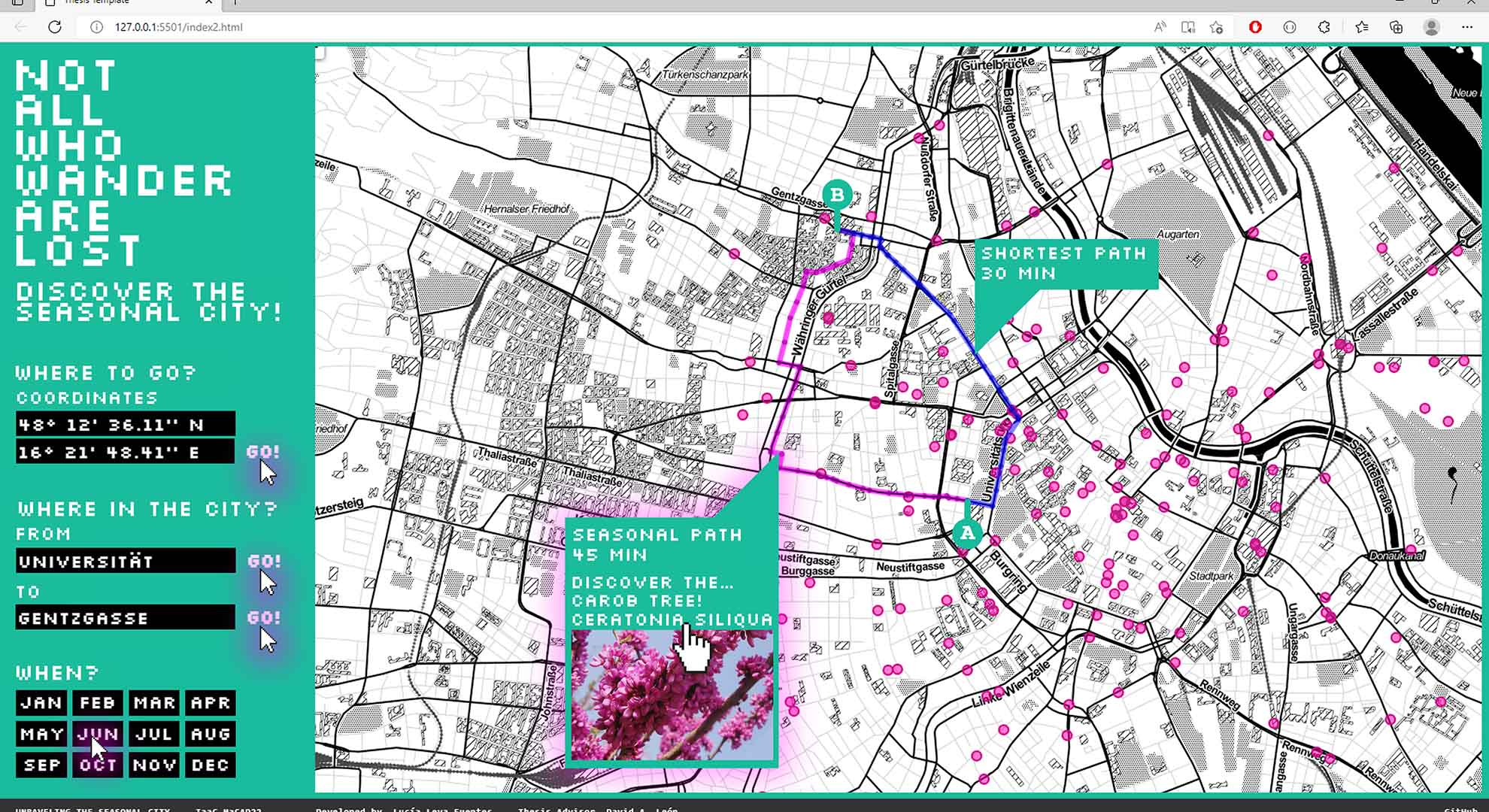 Seasonal City interface melding innovation and mapping to navigate seasonal urban routes.