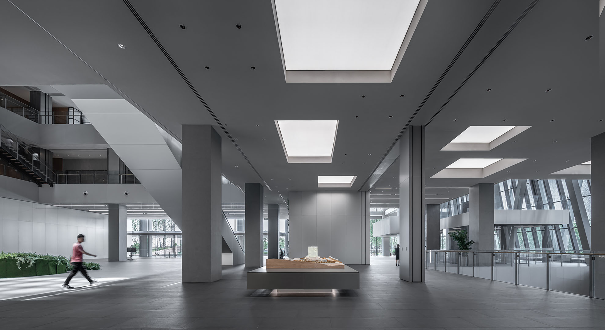 Modern offices include wide spaces as you can see in this lobby.