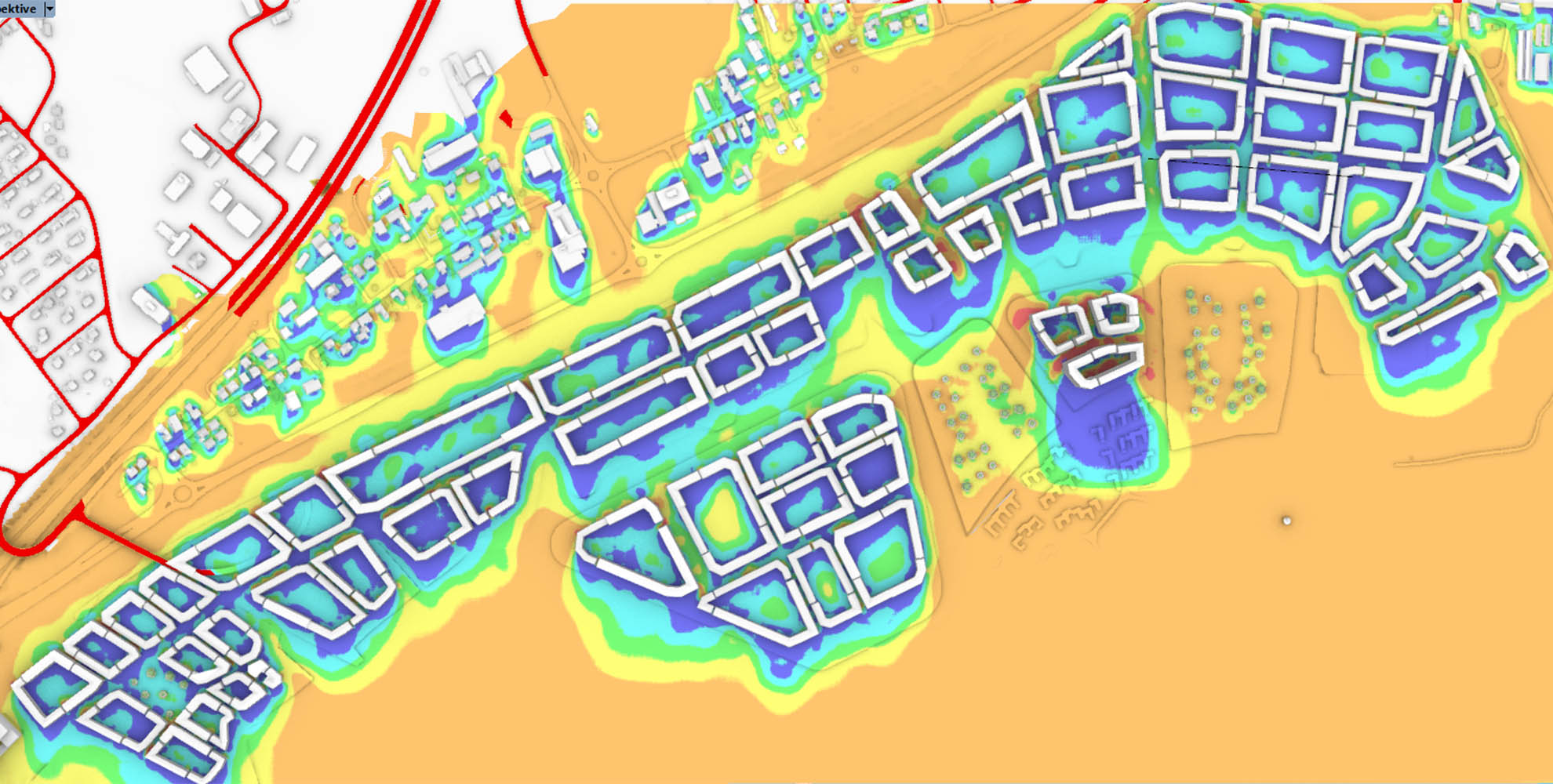 Utilizando IA para optimizar las condiciones urbanas en una simulación de confort eólico de un plan maestro de LINK Arkitektur.