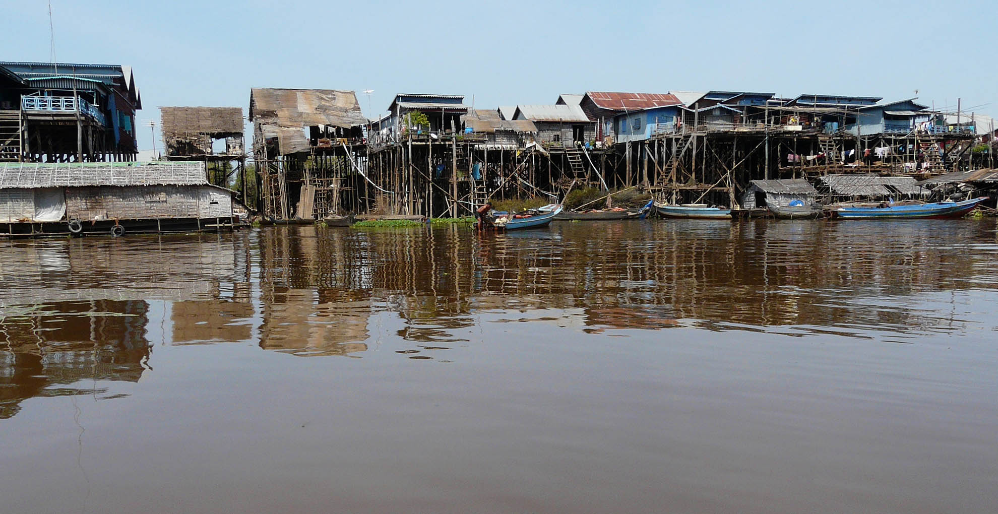 A village on stilts during a low water season.