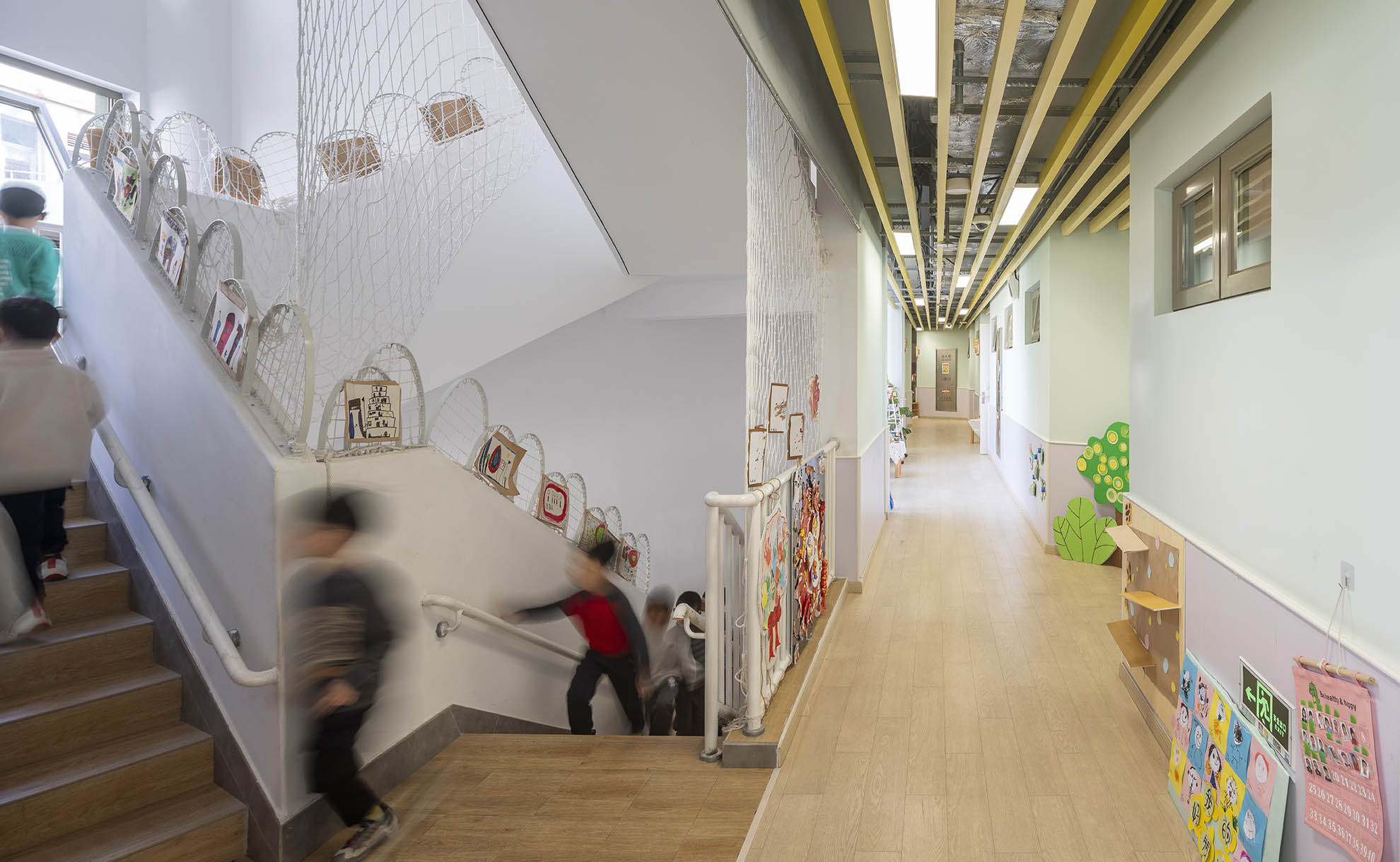 Stairs and corridors in a kindergarten in Shanghai, designed to encourage creativity.