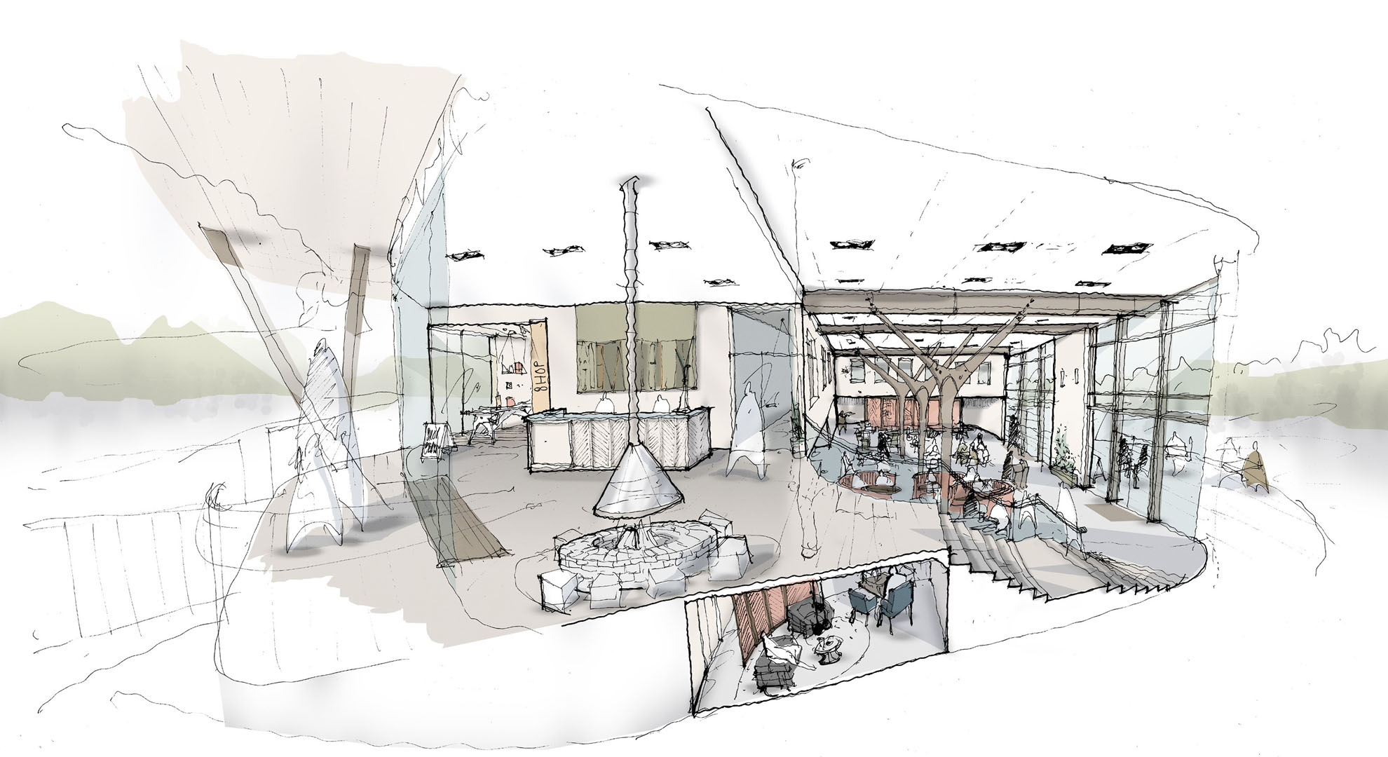 Eden Hotel Reception Sketch. Image courtesy Tate Harmer