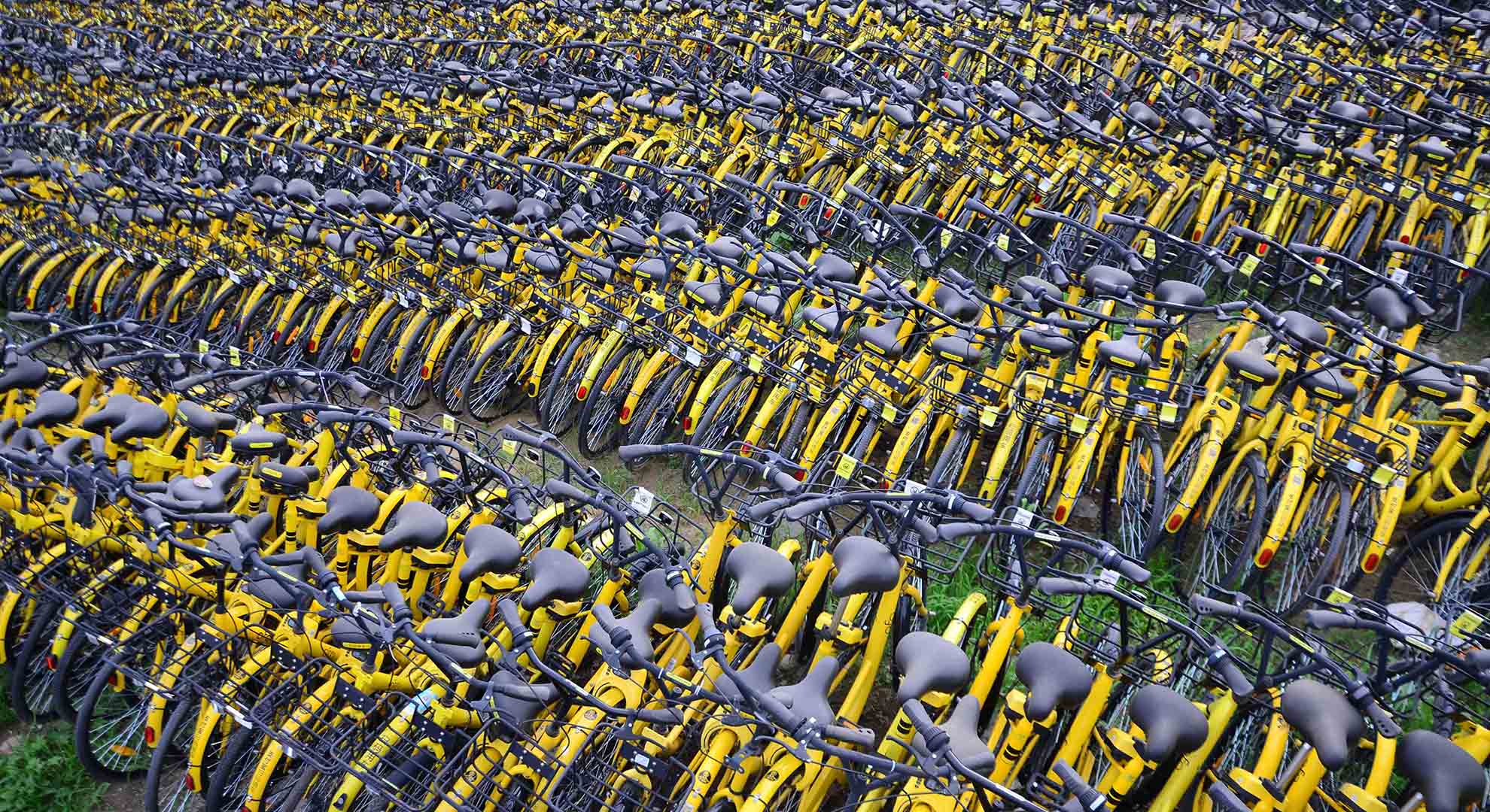 Thousand of broken, shared bicycles in Weifan Province, China. Alamy stock photo